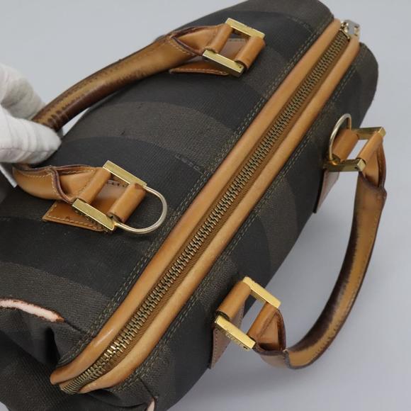 FENDI Pecan Canvas Hand Bag 2way Brown Black gold Auth th5780 - Picture 6 of 16